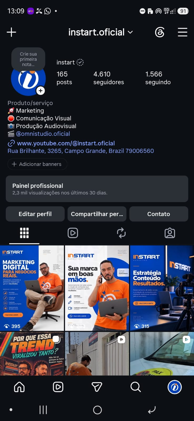 Captura do perfil instart.oficial no Instagram